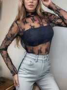 Floral Mock Neck Long Sleeve Mesh Top-Tops-Krush Kandy, Women's Online Fashion Boutique Located in Phoenix, Arizona (Scottsdale Area)