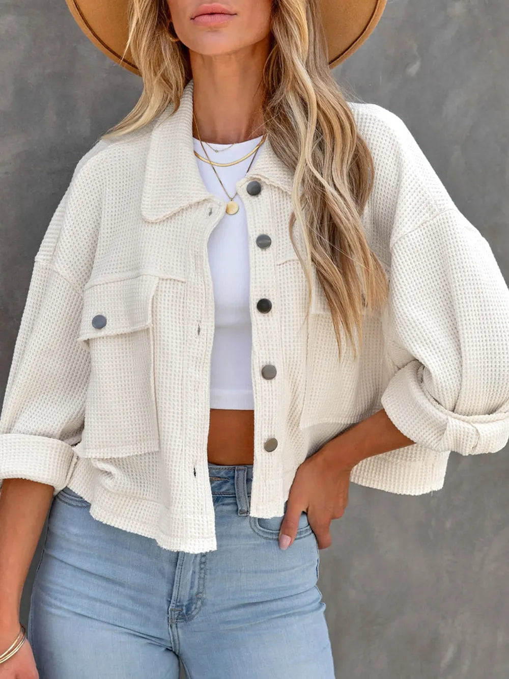 Button Up Long Sleeve Jacket-Jackets-Krush Kandy, Women's Online Fashion Boutique Located in Phoenix, Arizona (Scottsdale Area)