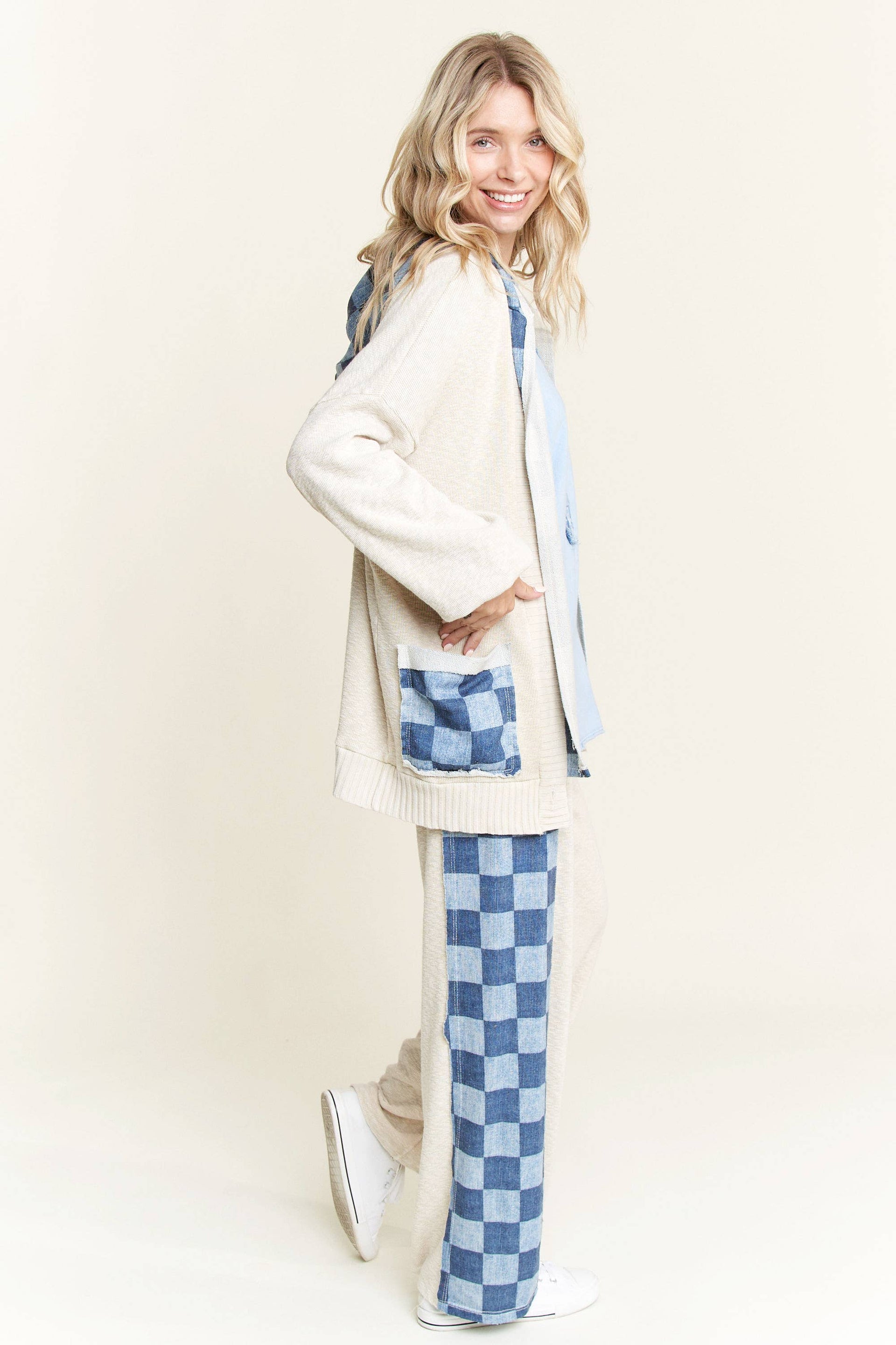 J.HER Mineral Wash Checkerboard Detail Sweater Pants-Pants-Krush Kandy, Women's Online Fashion Boutique Located in Phoenix, Arizona (Scottsdale Area)