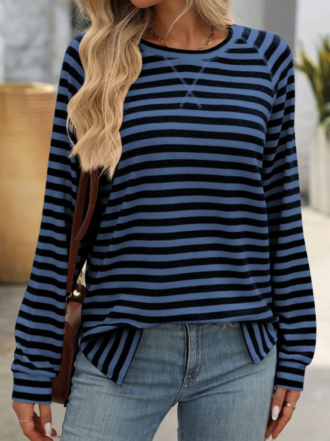 Striped Round Neck Long Sleeve T-Shirt-Long Sleeve Tops-Krush Kandy, Women's Online Fashion Boutique Located in Phoenix, Arizona (Scottsdale Area)