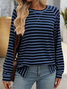 Striped Round Neck Long Sleeve T-Shirt-Long Sleeve Tops-Krush Kandy, Women's Online Fashion Boutique Located in Phoenix, Arizona (Scottsdale Area)