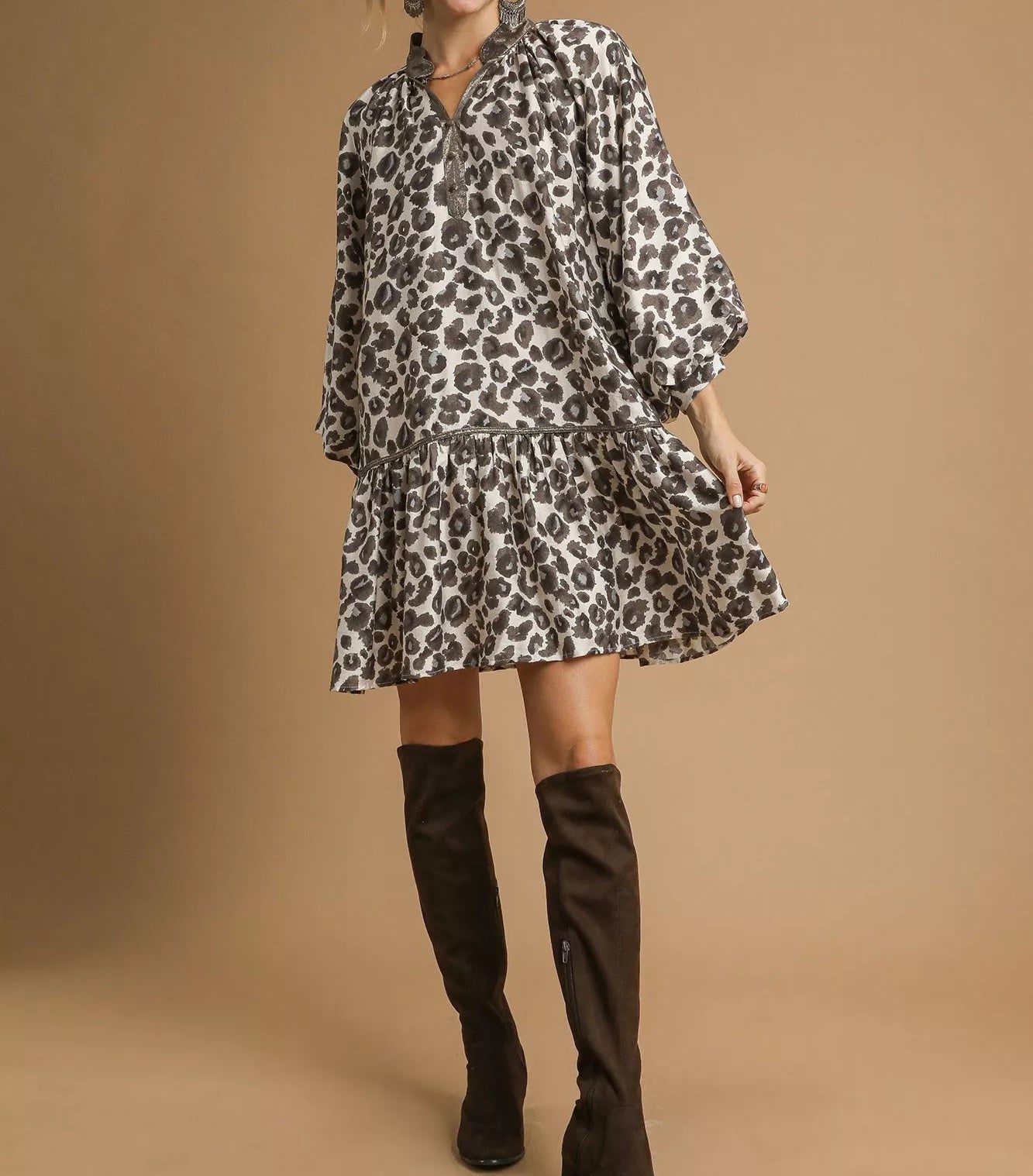 Umgee Leopard Print Tiered Mini Dress-Dresses-Krush Kandy, Women's Online Fashion Boutique Located in Phoenix, Arizona (Scottsdale Area)