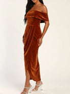 Off-Shoulder Wrap Dress with Side Slit-Dresses-Krush Kandy, Women's Online Fashion Boutique Located in Phoenix, Arizona (Scottsdale Area)