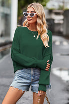 Round Neck Drop Shoulder Long Sleeve Sweater-Krush Kandy, Women's Online Fashion Boutique Located in Phoenix, Arizona (Scottsdale Area)