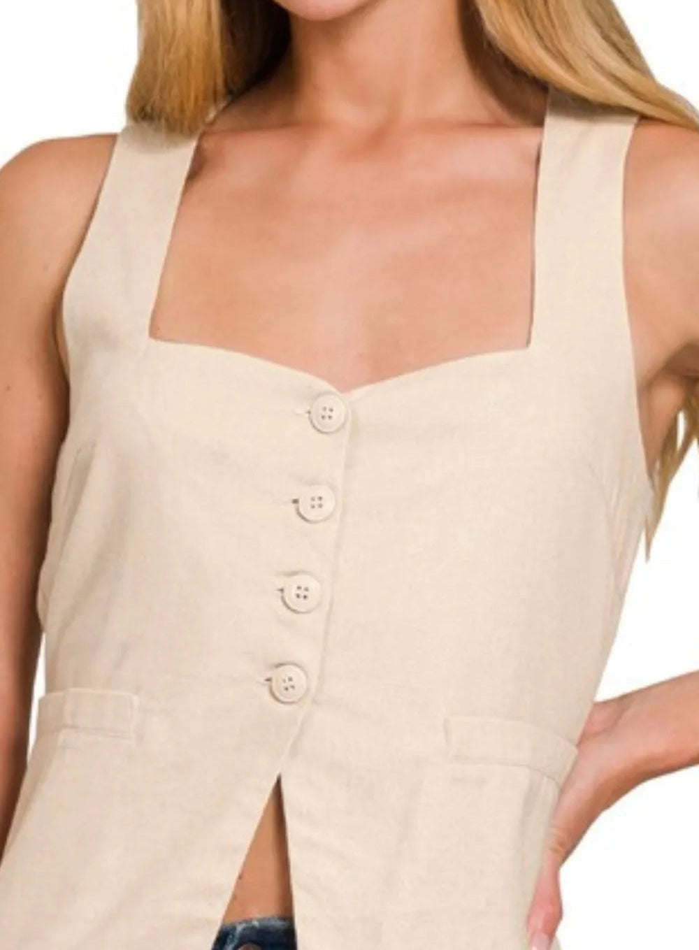 Linen Tie-back 4-button Vest with Lining-Vests-Krush Kandy, Women's Online Fashion Boutique Located in Phoenix, Arizona (Scottsdale Area)
