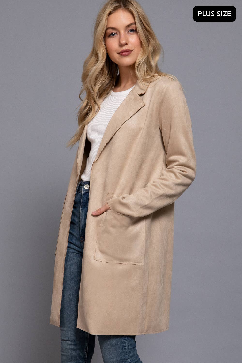 Plus Size Long Sleeve Faux Suede Jacket-Coats-Krush Kandy, Women's Online Fashion Boutique Located in Phoenix, Arizona (Scottsdale Area)
