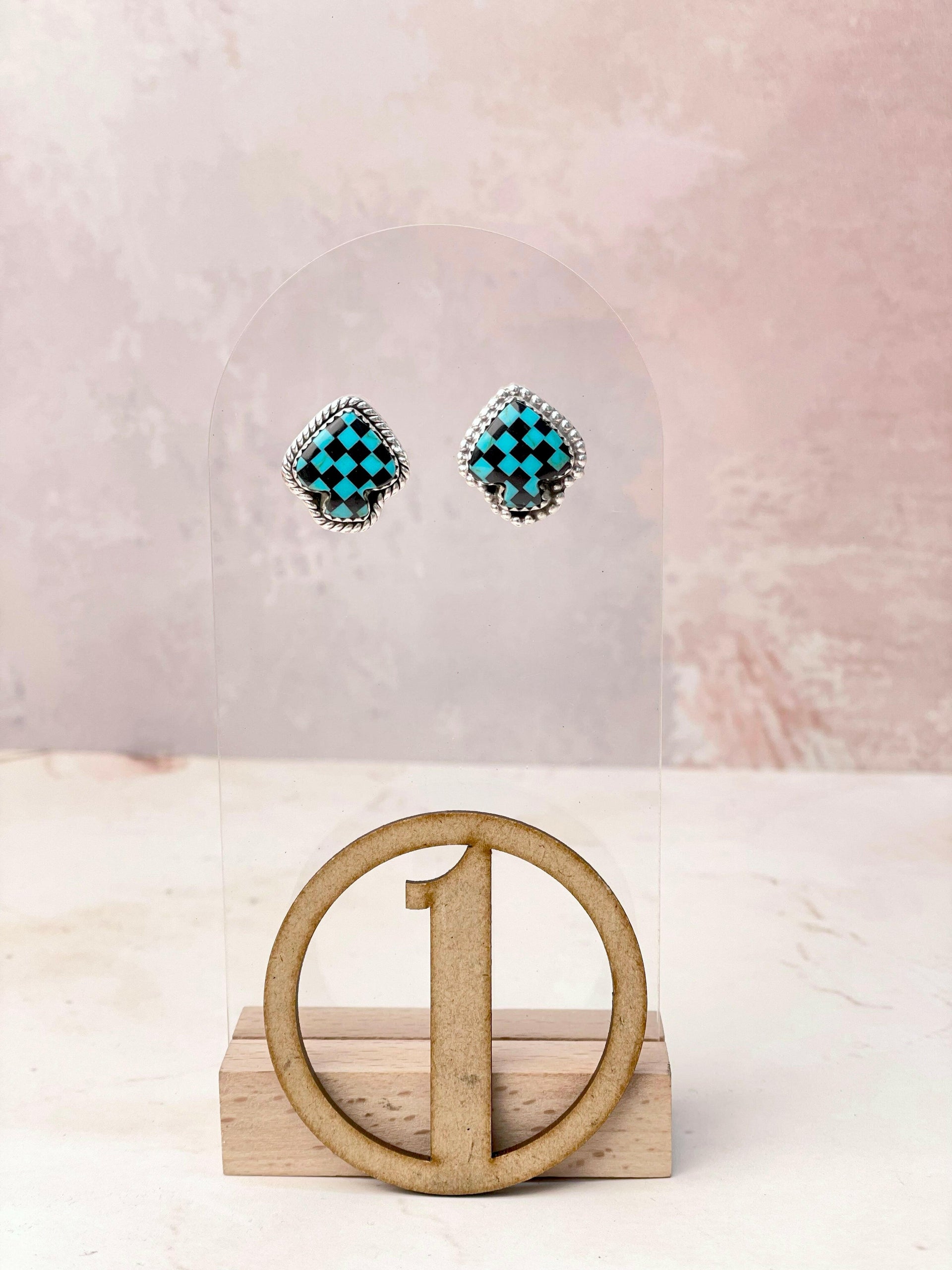 Checkered Spade Studs-Earrings-Krush Kandy, Women's Online Fashion Boutique Located in Phoenix, Arizona (Scottsdale Area)