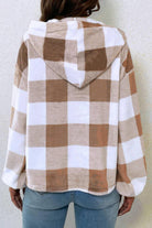 Plaid Quarter Button Dropped Shoulder Hoodie-Krush Kandy, Women's Online Fashion Boutique Located in Phoenix, Arizona (Scottsdale Area)