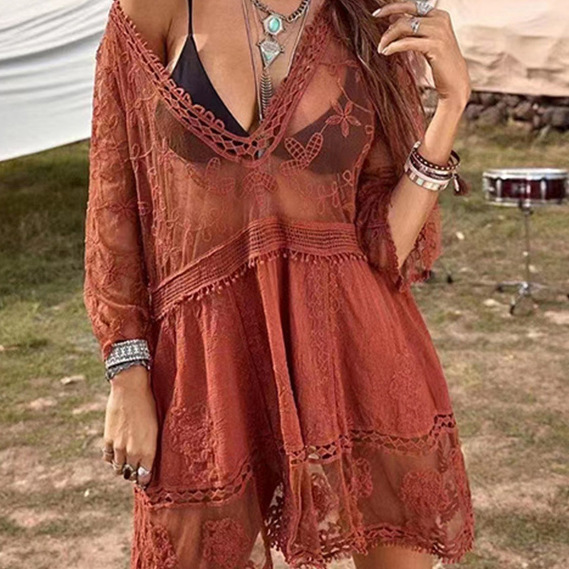 Lace Detail Plunge Cover-Up Dress-Krush Kandy, Women's Online Fashion Boutique Located in Phoenix, Arizona (Scottsdale Area)