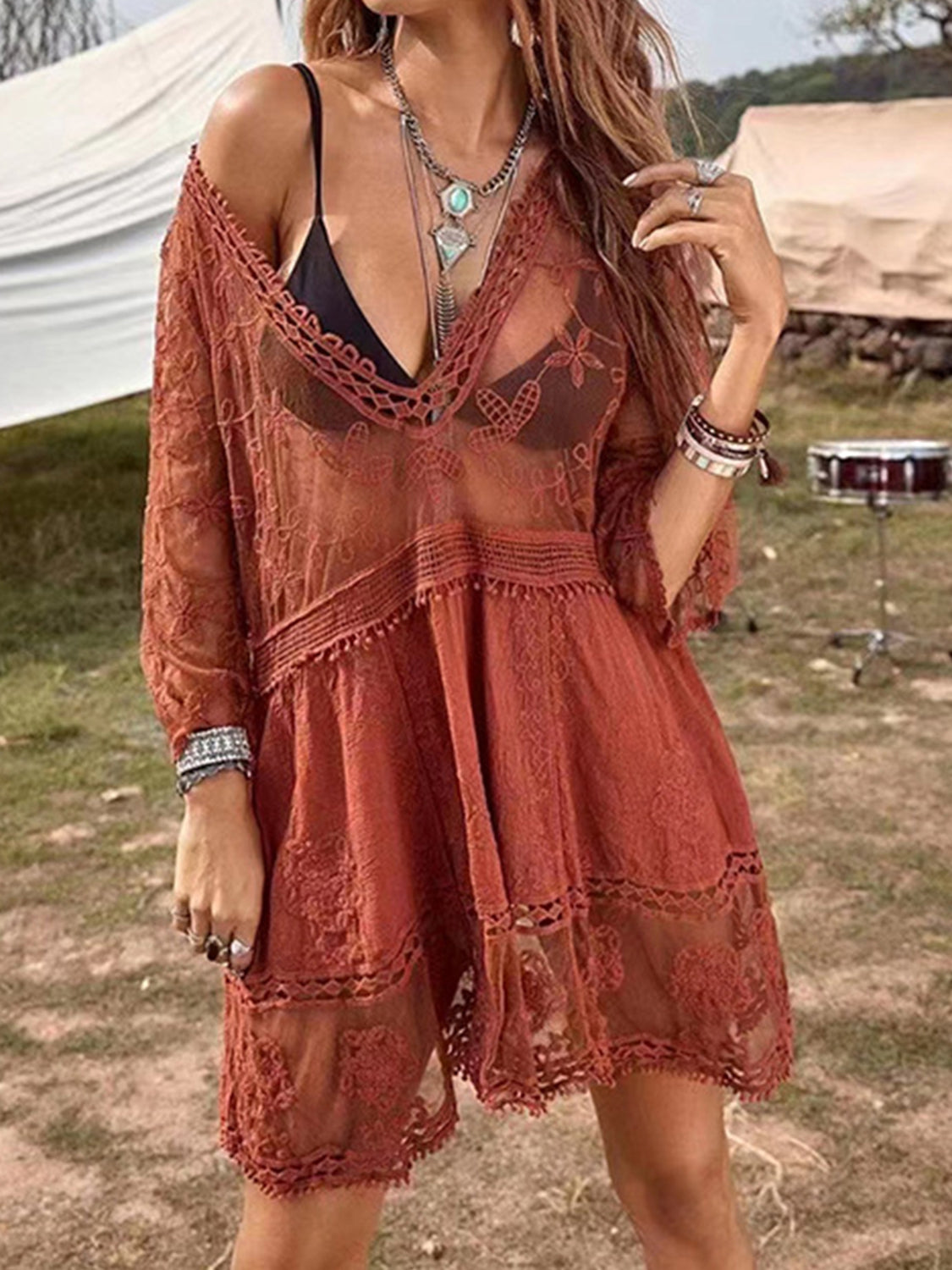 Lace Detail Plunge Cover-Up Dress-Krush Kandy, Women's Online Fashion Boutique Located in Phoenix, Arizona (Scottsdale Area)