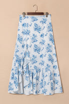 Blue & White Floral Ruffle Maxi Skirt-Skirts-Krush Kandy, Women's Online Fashion Boutique Located in Phoenix, Arizona (Scottsdale Area)