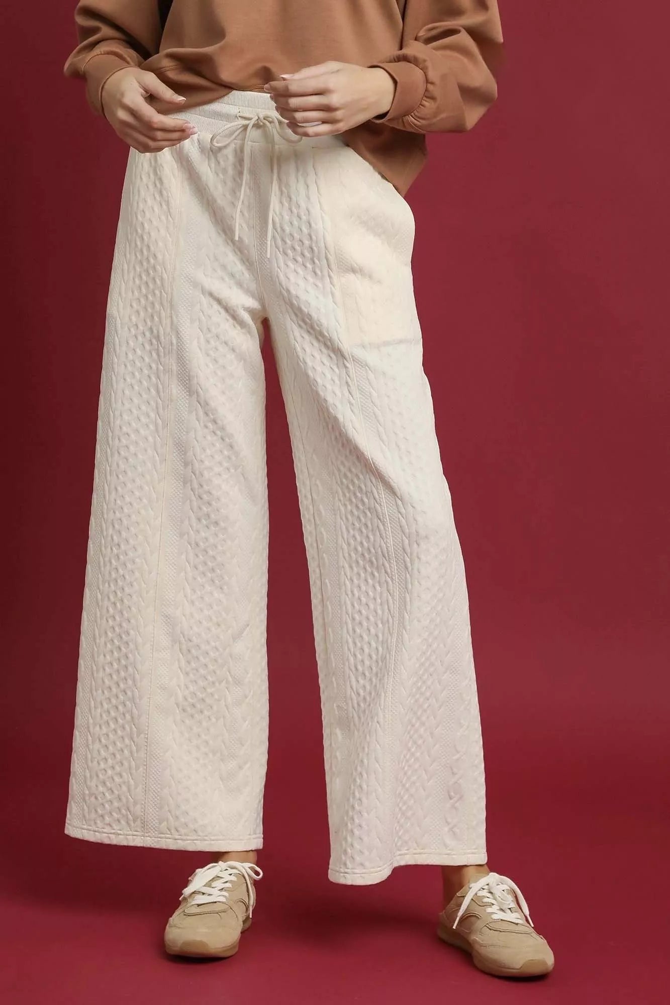 Umgee Cable Knit Textured Wide Leg Pants-Pants-Krush Kandy, Women's Online Fashion Boutique Located in Phoenix, Arizona (Scottsdale Area)
