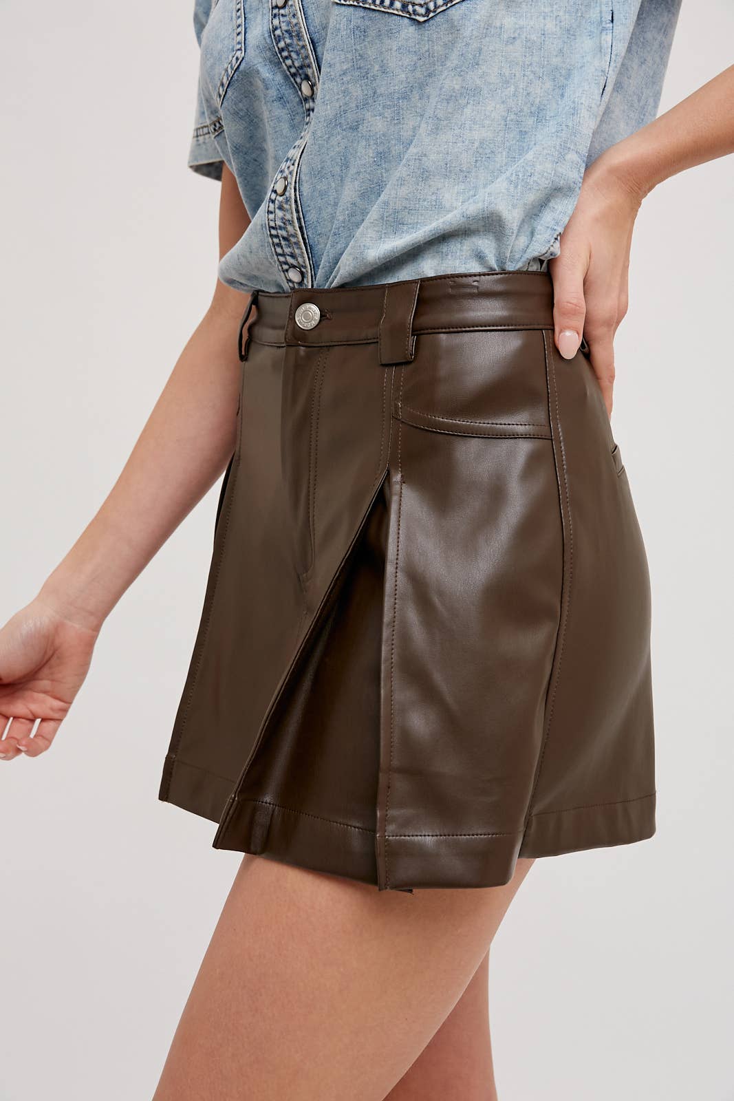 Front Pleated Faux Leather Skort-Skirts-Krush Kandy, Women's Online Fashion Boutique Located in Phoenix, Arizona (Scottsdale Area)