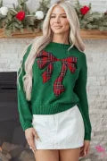Plaid Bow Holiday Sweater \ KKB EXCLUSIVE XS-3X-Sweater-Krush Kandy, Women's Online Fashion Boutique Located in Phoenix, Arizona (Scottsdale Area)