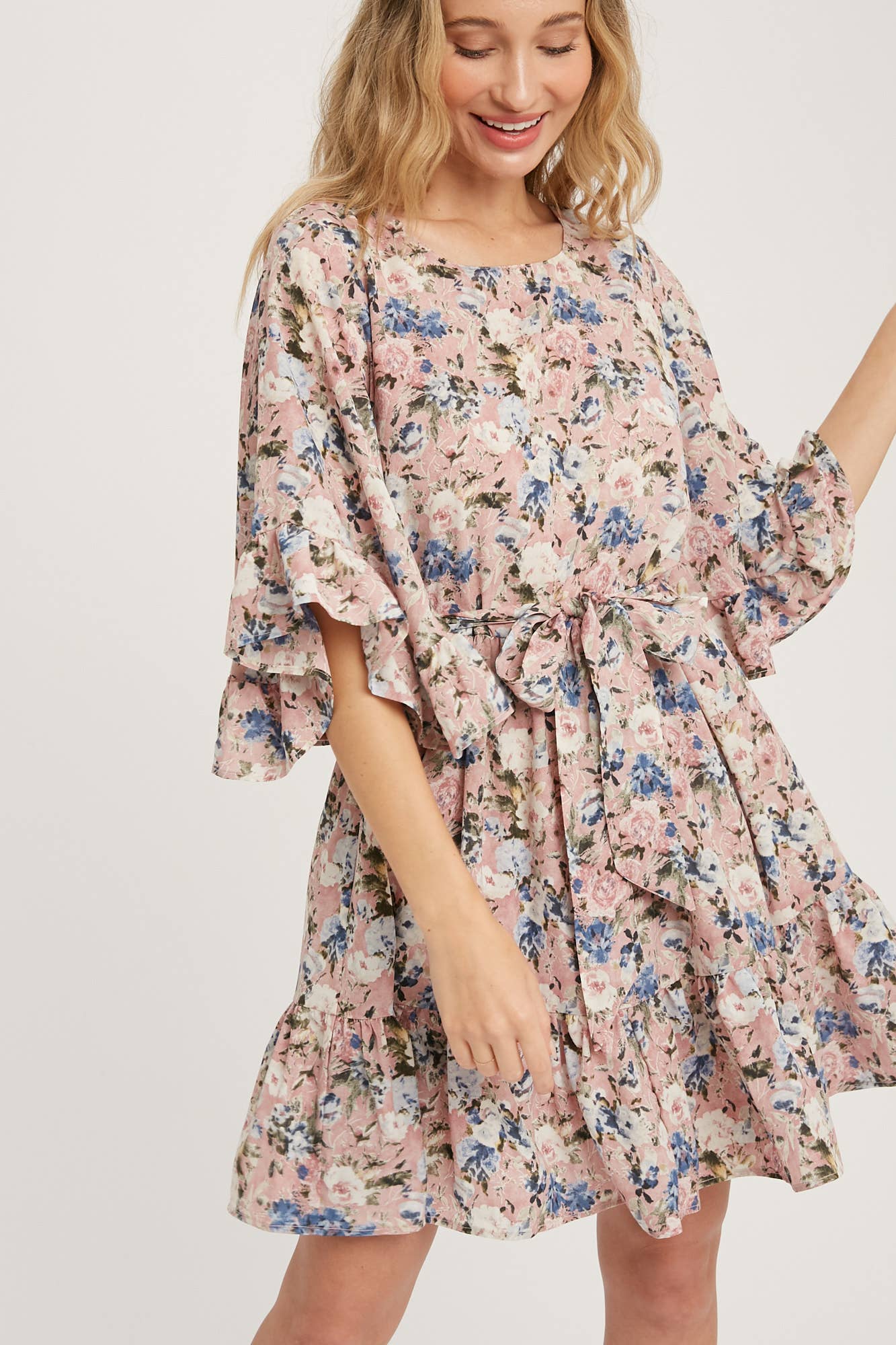 Floral Print Angel Sleeves Dress-Dresses-Krush Kandy, Women's Online Fashion Boutique Located in Phoenix, Arizona (Scottsdale Area)