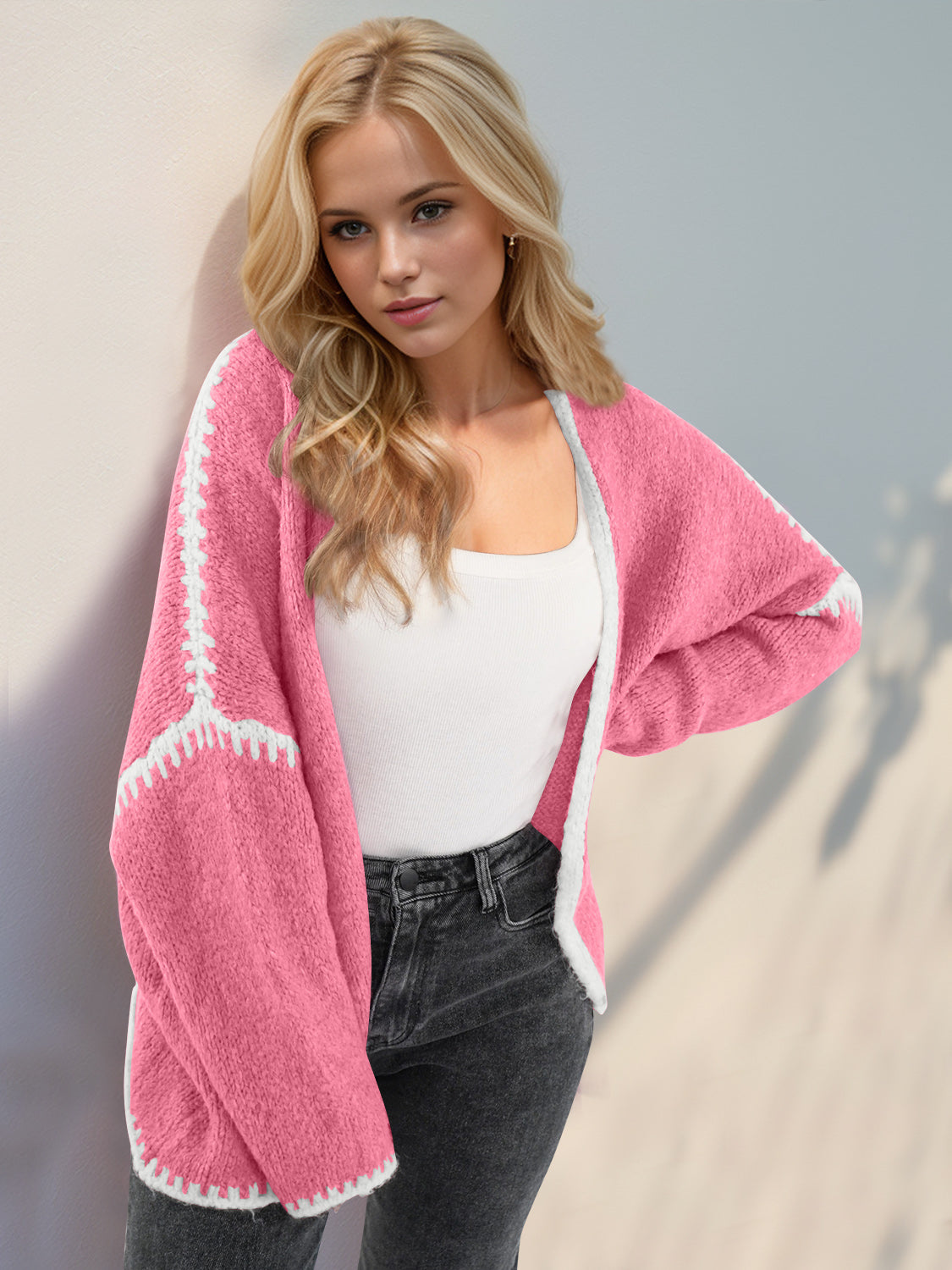 Contrast Open Front Dropped Shoulder Cardigan-Cardigans-Krush Kandy, Women's Online Fashion Boutique Located in Phoenix, Arizona (Scottsdale Area)