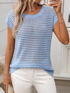 Openwork Round Neck Short Sleeve Knit Cover Up-Krush Kandy, Women's Online Fashion Boutique Located in Phoenix, Arizona (Scottsdale Area)