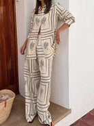 Printed Button Up Shirt and Pants Set-2 Piece Outfit Sets-Krush Kandy, Women's Online Fashion Boutique Located in Phoenix, Arizona (Scottsdale Area)