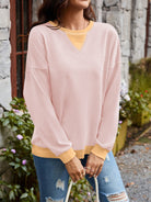 Lovelet Contrast Round Neck Long Sleeve Sweatshirt-Krush Kandy, Women's Online Fashion Boutique Located in Phoenix, Arizona (Scottsdale Area)