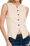 Linen Button Down Vest-Vests-Krush Kandy, Women's Online Fashion Boutique Located in Phoenix, Arizona (Scottsdale Area)