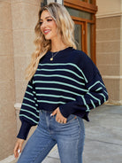 Round Neck Striped Lantern Sleeve Sweater-Krush Kandy, Women's Online Fashion Boutique Located in Phoenix, Arizona (Scottsdale Area)