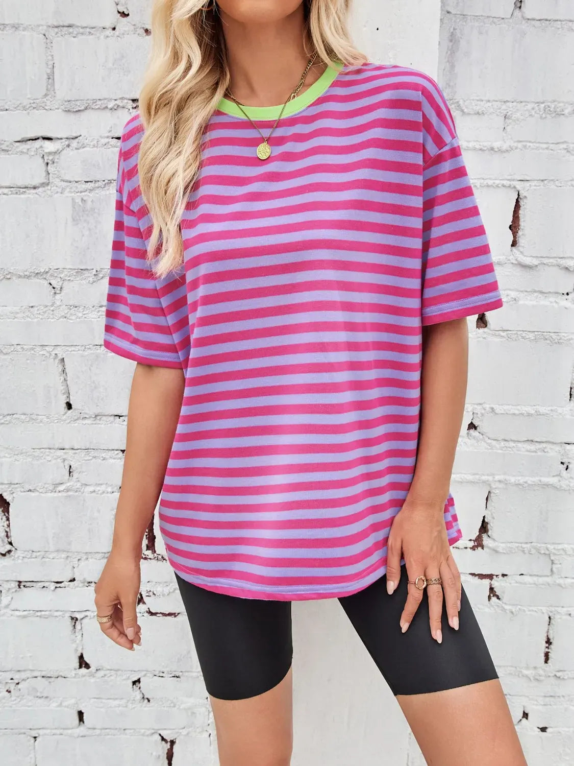 Neon Pop Stripe Oversized Tee-Tops-Krush Kandy, Women's Online Fashion Boutique Located in Phoenix, Arizona (Scottsdale Area)