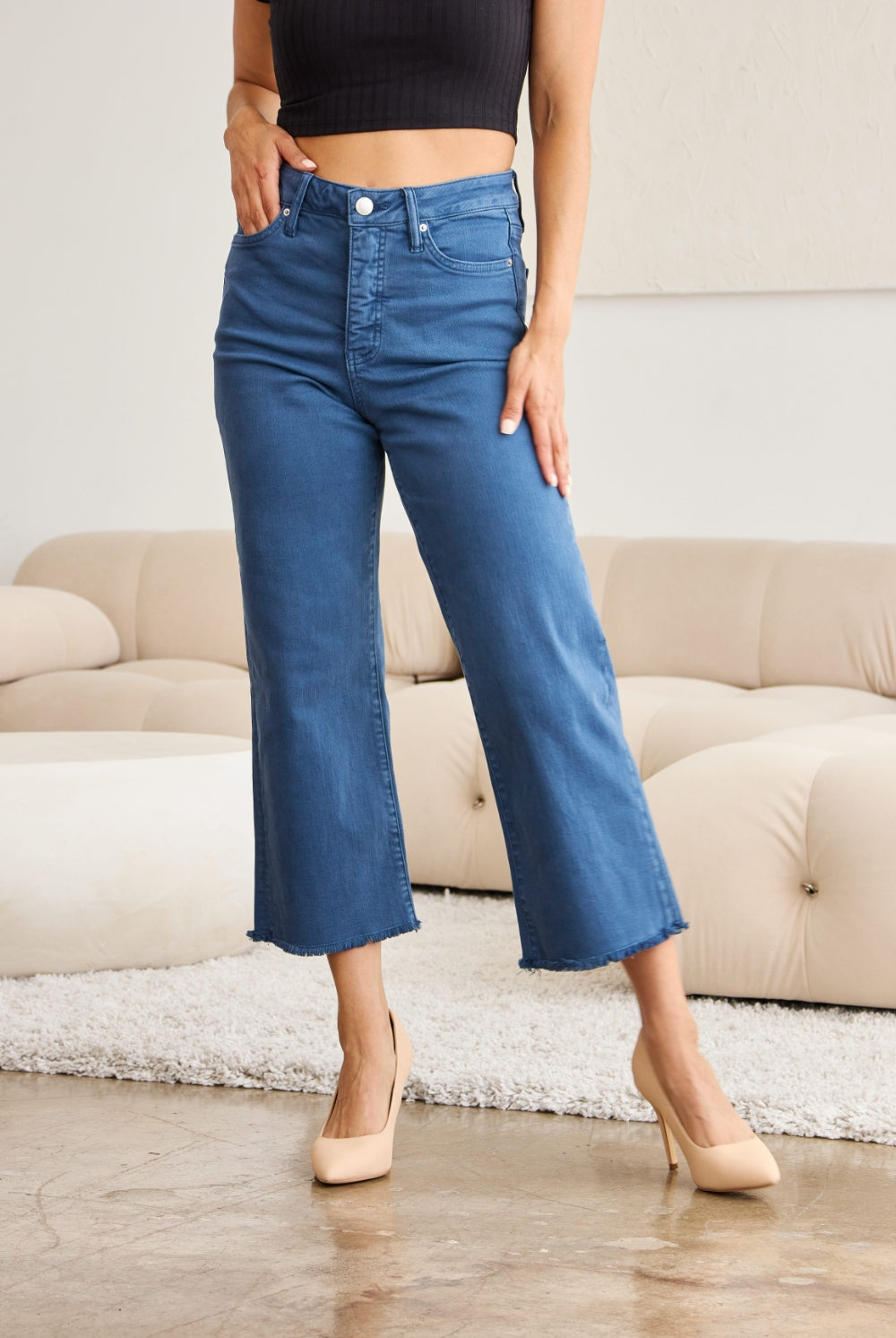 RFM Crop Chloe Full Size Tummy Control High Waist Raw Hem Jeans-Krush Kandy, Women's Online Fashion Boutique Located in Phoenix, Arizona (Scottsdale Area)
