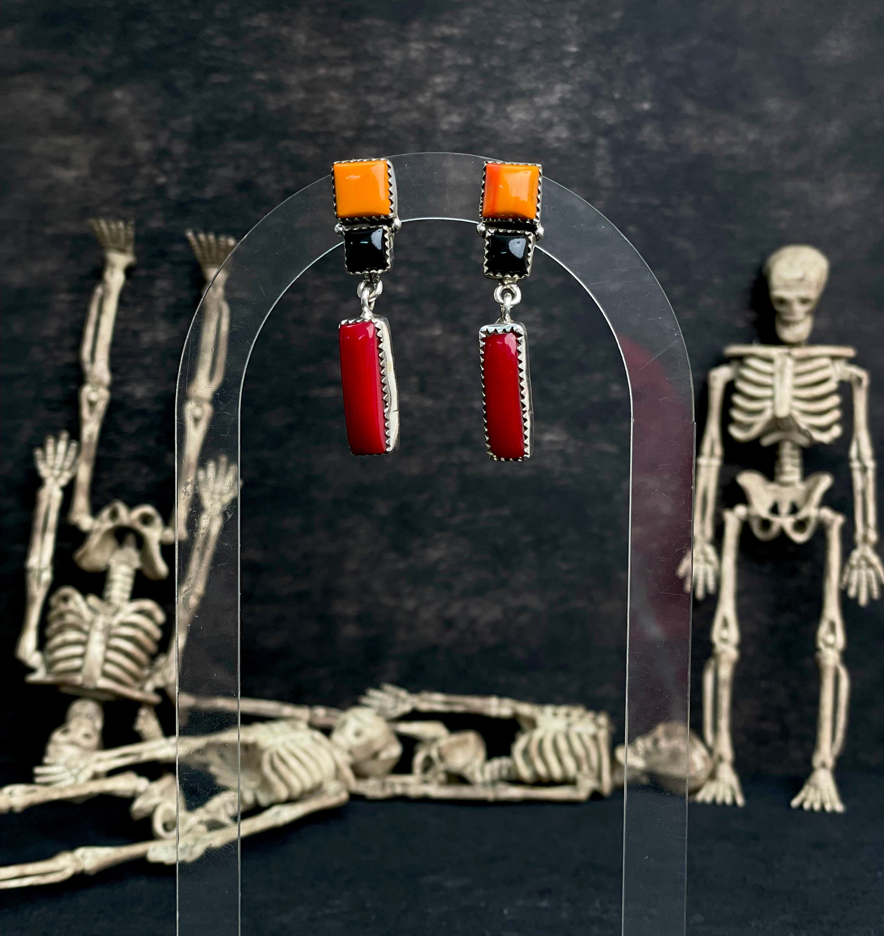 Red Rosarita & Black Onyx Cluster Earrings-Earrings-Krush Kandy, Women's Online Fashion Boutique Located in Phoenix, Arizona (Scottsdale Area)