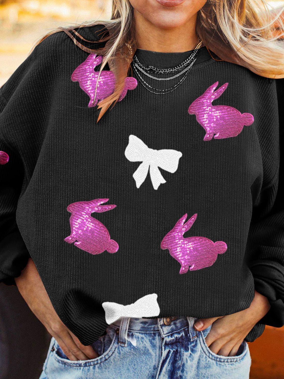 Sequin Bunny & Bow Sweater-Sweaters-Krush Kandy, Women's Online Fashion Boutique Located in Phoenix, Arizona (Scottsdale Area)