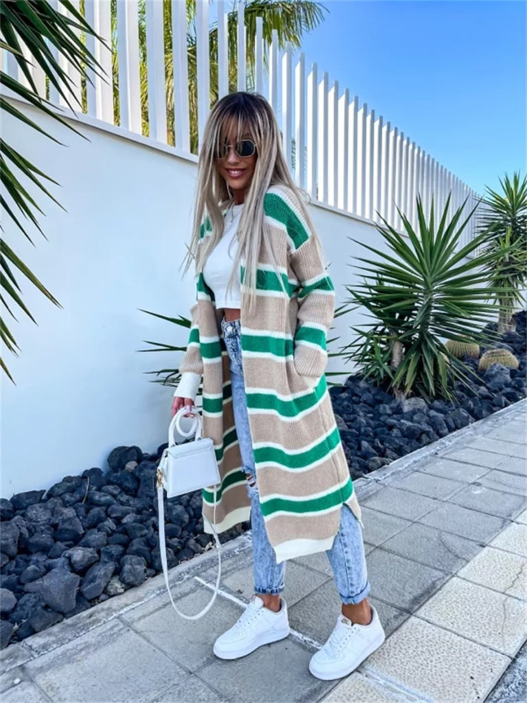 Festive Stripe Long Duster Cardigan | EXCLSUIVE KRUSH KANDY-Cardigans-Krush Kandy, Women's Online Fashion Boutique Located in Phoenix, Arizona (Scottsdale Area)