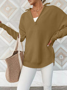 Half Zip Long Sleeve Knit Top-Sweaters-Krush Kandy, Women's Online Fashion Boutique Located in Phoenix, Arizona (Scottsdale Area)