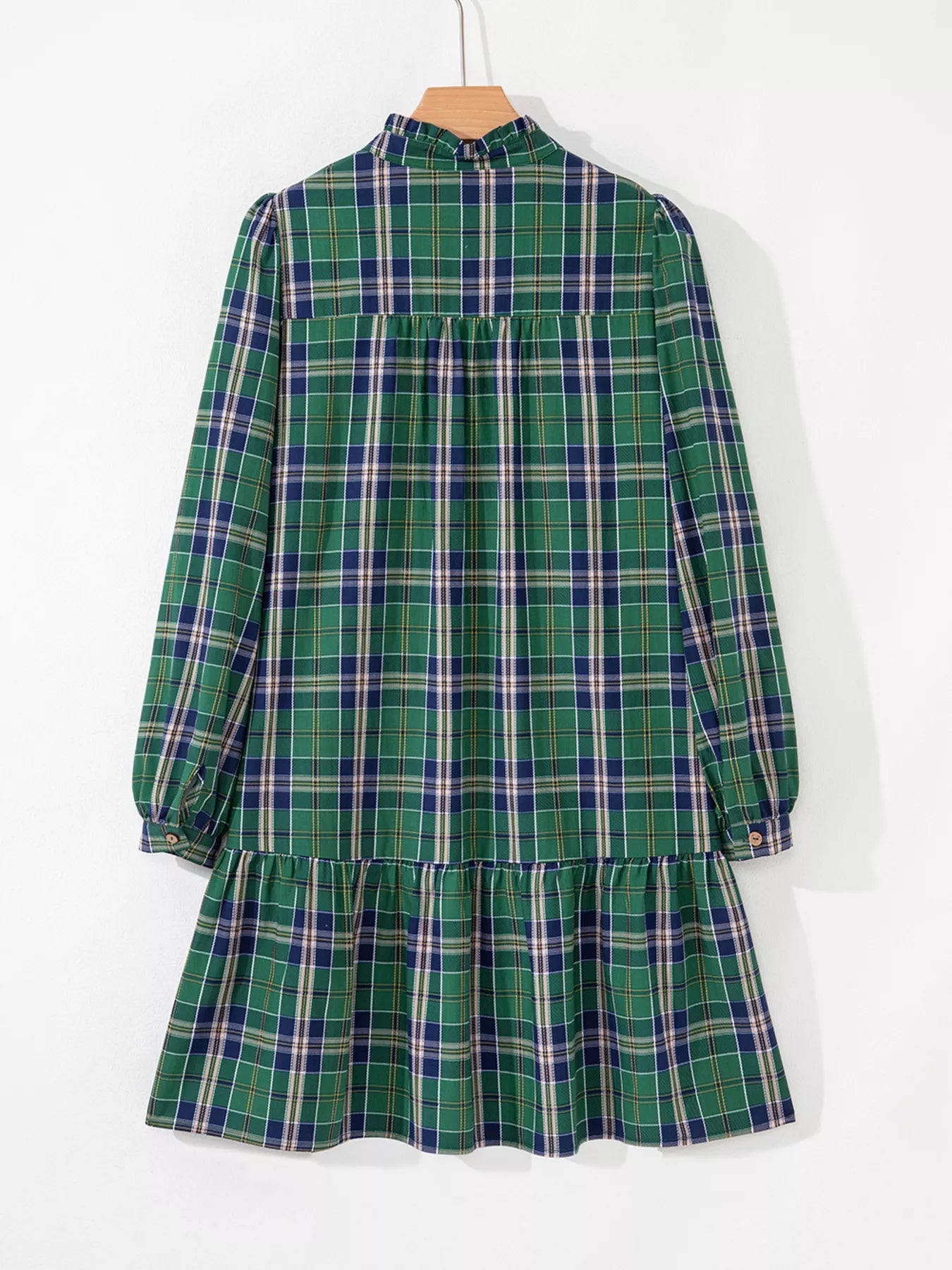 Plaid Frilly Collar Long Sleeve Shift Mini Dress-Dresses-Krush Kandy, Women's Online Fashion Boutique Located in Phoenix, Arizona (Scottsdale Area)