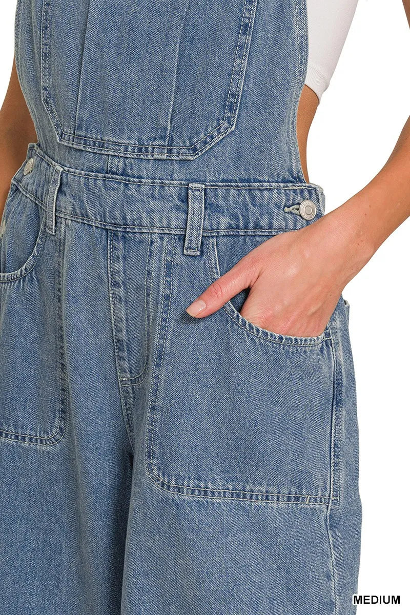 Zenana Denim Medium Washed Wide Leg Overalls-Jumpsuits & Rompers-Krush Kandy, Women's Online Fashion Boutique Located in Phoenix, Arizona (Scottsdale Area)