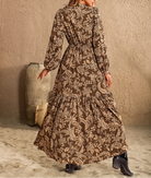 Ruched Printed Notched Long Sleeve Maxi Dress-Dresses-Krush Kandy, Women's Online Fashion Boutique Located in Phoenix, Arizona (Scottsdale Area)