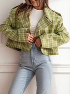 Plaid Lapel Collar Cropped Outerwear-Jackets-Krush Kandy, Women's Online Fashion Boutique Located in Phoenix, Arizona (Scottsdale Area)