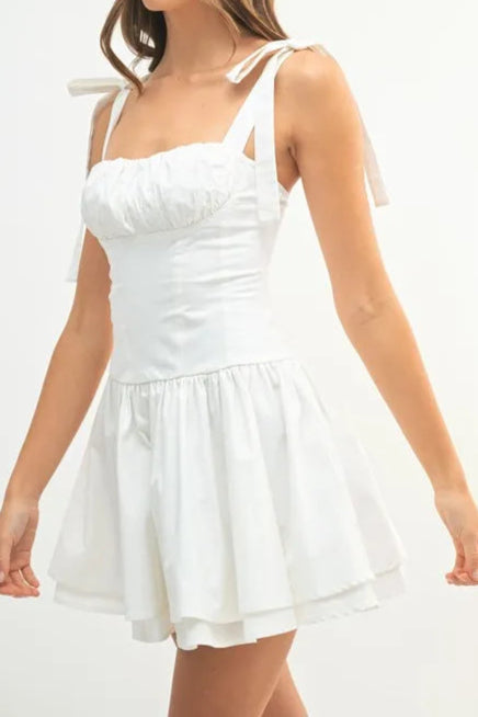 MABLE Shoulder Tie Corset Panel Mini Dress-Dresses-Krush Kandy, Women's Online Fashion Boutique Located in Phoenix, Arizona (Scottsdale Area)