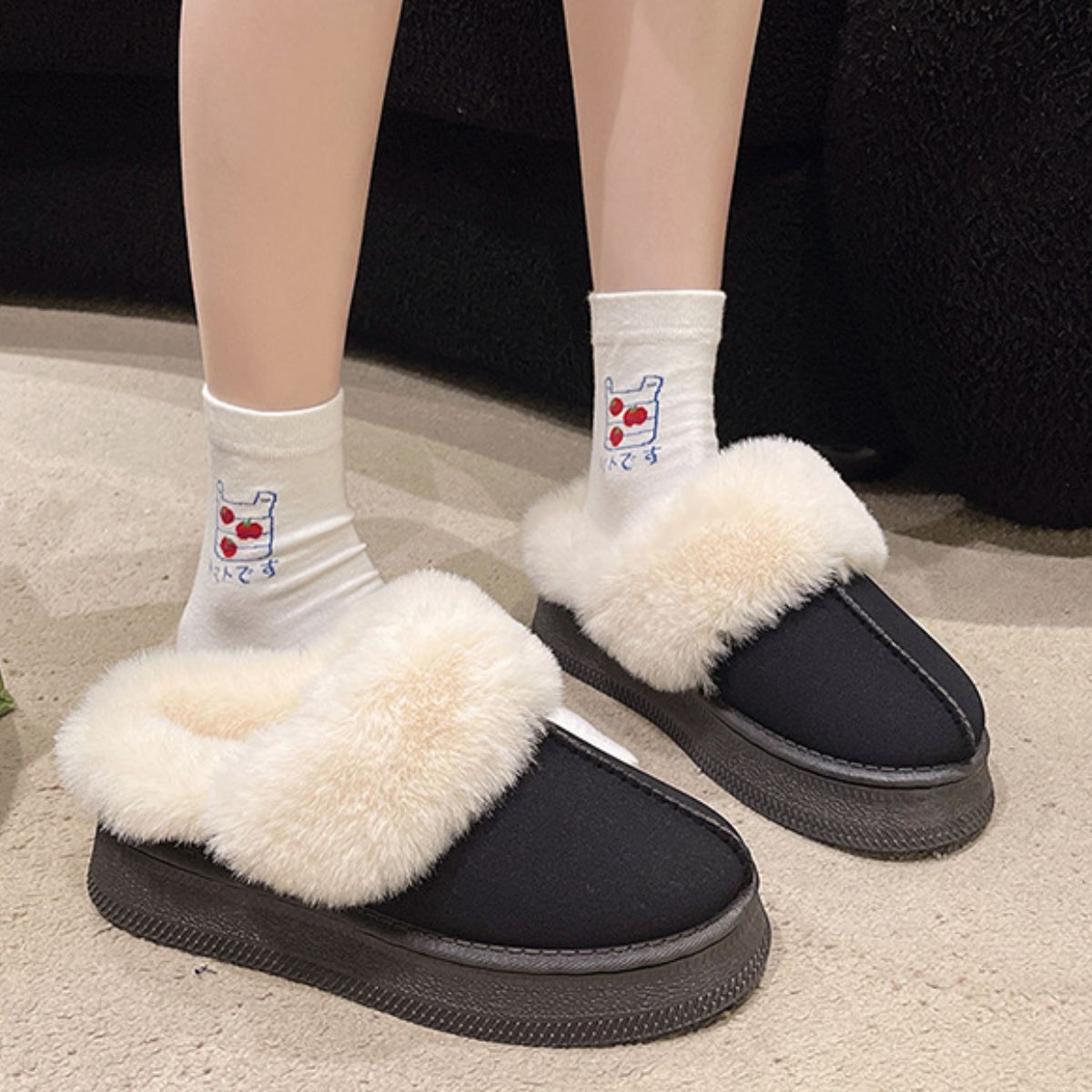 Suede Faux Fur Round Toe Platform Slippers-Krush Kandy, Women's Online Fashion Boutique Located in Phoenix, Arizona (Scottsdale Area)