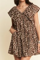 Davi & Dani Animal Printed Velvet Ribbon Mini Dress-Dresses-Krush Kandy, Women's Online Fashion Boutique Located in Phoenix, Arizona (Scottsdale Area)