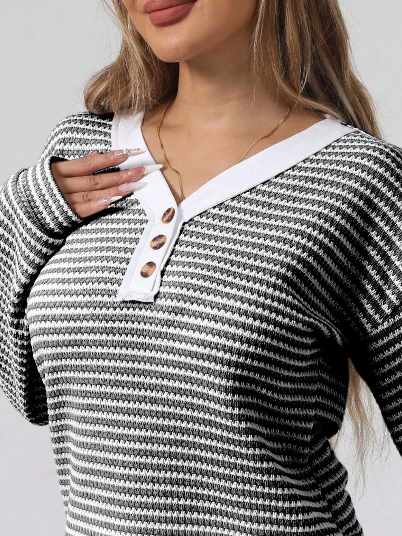 Striped Button Detail Long Sleeve Top-Long Sleeve Tops-Krush Kandy, Women's Online Fashion Boutique Located in Phoenix, Arizona (Scottsdale Area)