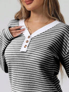Striped Button Detail Long Sleeve Top-Long Sleeve Tops-Krush Kandy, Women's Online Fashion Boutique Located in Phoenix, Arizona (Scottsdale Area)