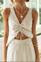 Drawstring V-Neck Tank and Pants Set-2 Piece Outfit Sets-Krush Kandy, Women's Online Fashion Boutique Located in Phoenix, Arizona (Scottsdale Area)