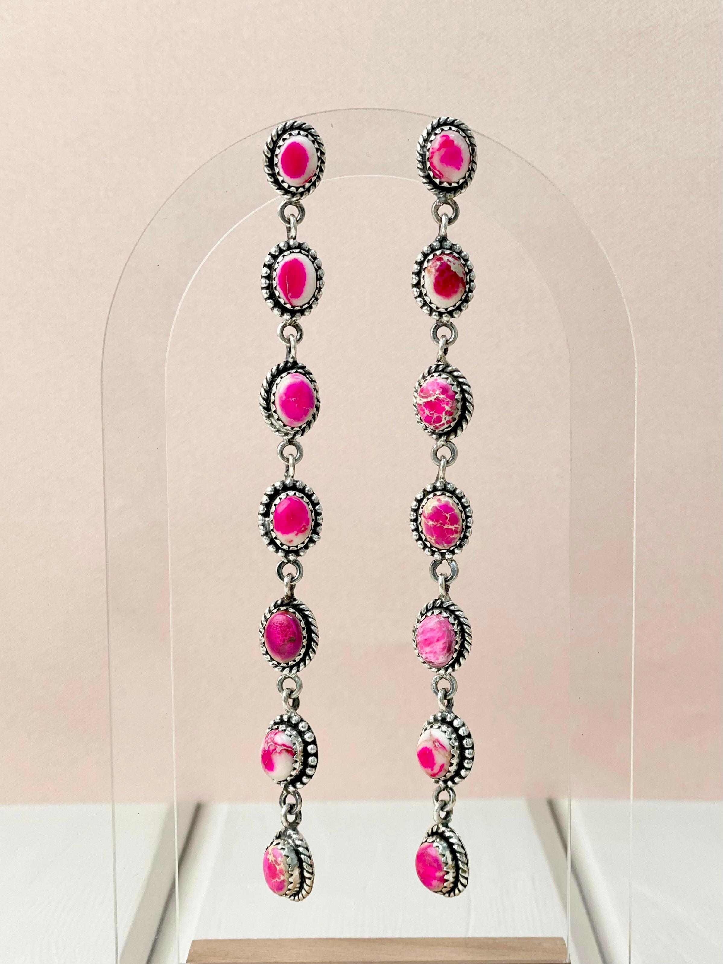 Desert Jasper Dangle Drop Magenta Earrings-Earrings-Krush Kandy, Women's Online Fashion Boutique Located in Phoenix, Arizona (Scottsdale Area)