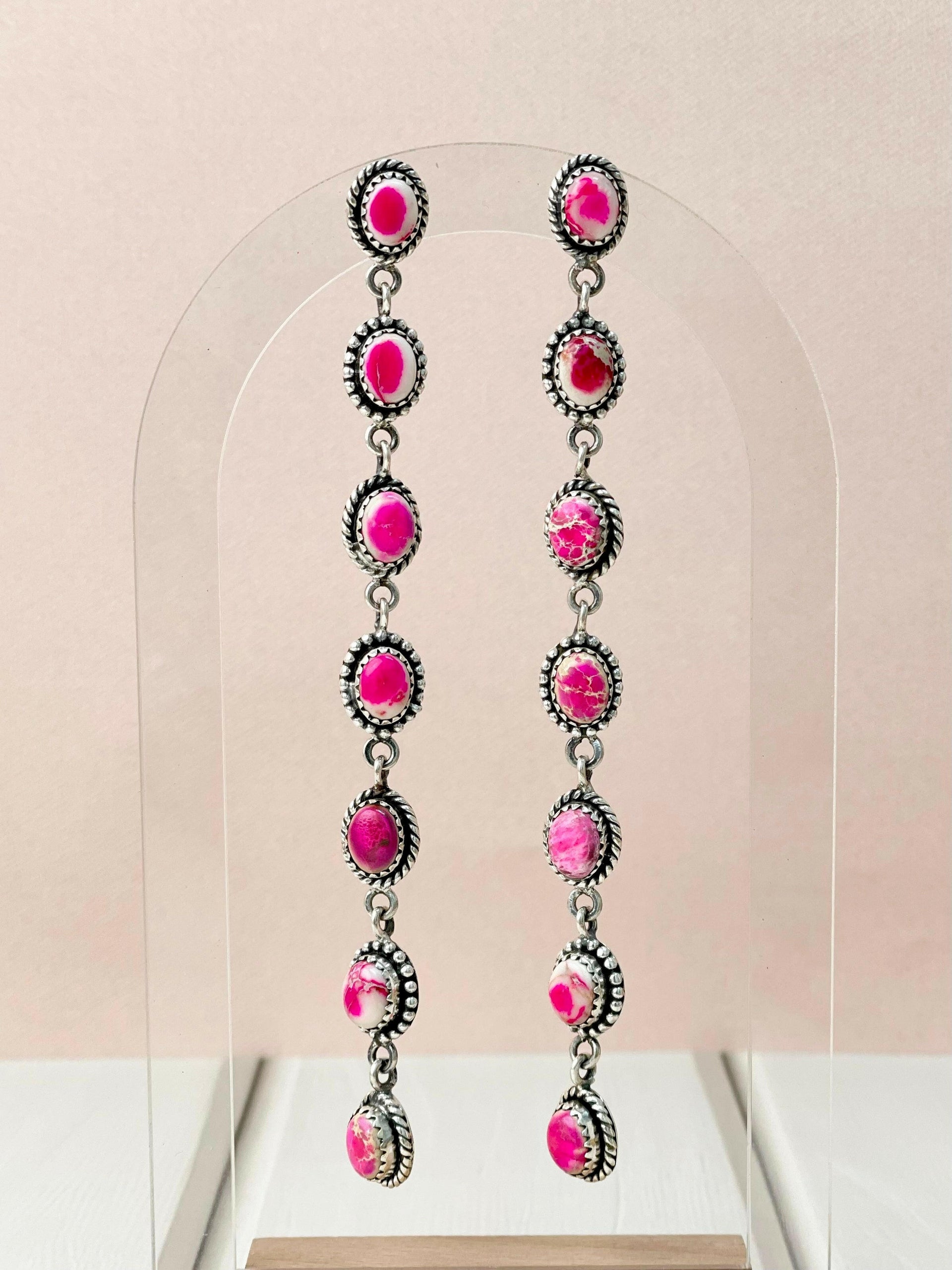 Desert Jasper Dangle Drop Magenta Earrings-Earrings-Krush Kandy, Women's Online Fashion Boutique Located in Phoenix, Arizona (Scottsdale Area)