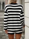 Striped Round Neck Top and Shorts Sweater Set-2 Piece Outfit Sets-Krush Kandy, Women's Online Fashion Boutique Located in Phoenix, Arizona (Scottsdale Area)