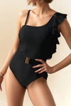 Davi & Dani Solid One Shoulder Ruffle One Piece Swimsuit-Swimwear-Krush Kandy, Women's Online Fashion Boutique Located in Phoenix, Arizona (Scottsdale Area)