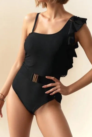 One Shoulder Ruffle Swimsuit – Elegant Fit – Krush Kandy