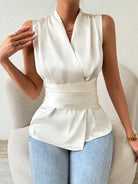 Surplice Sleeveless Satin Blouse-Tops-Krush Kandy, Women's Online Fashion Boutique Located in Phoenix, Arizona (Scottsdale Area)