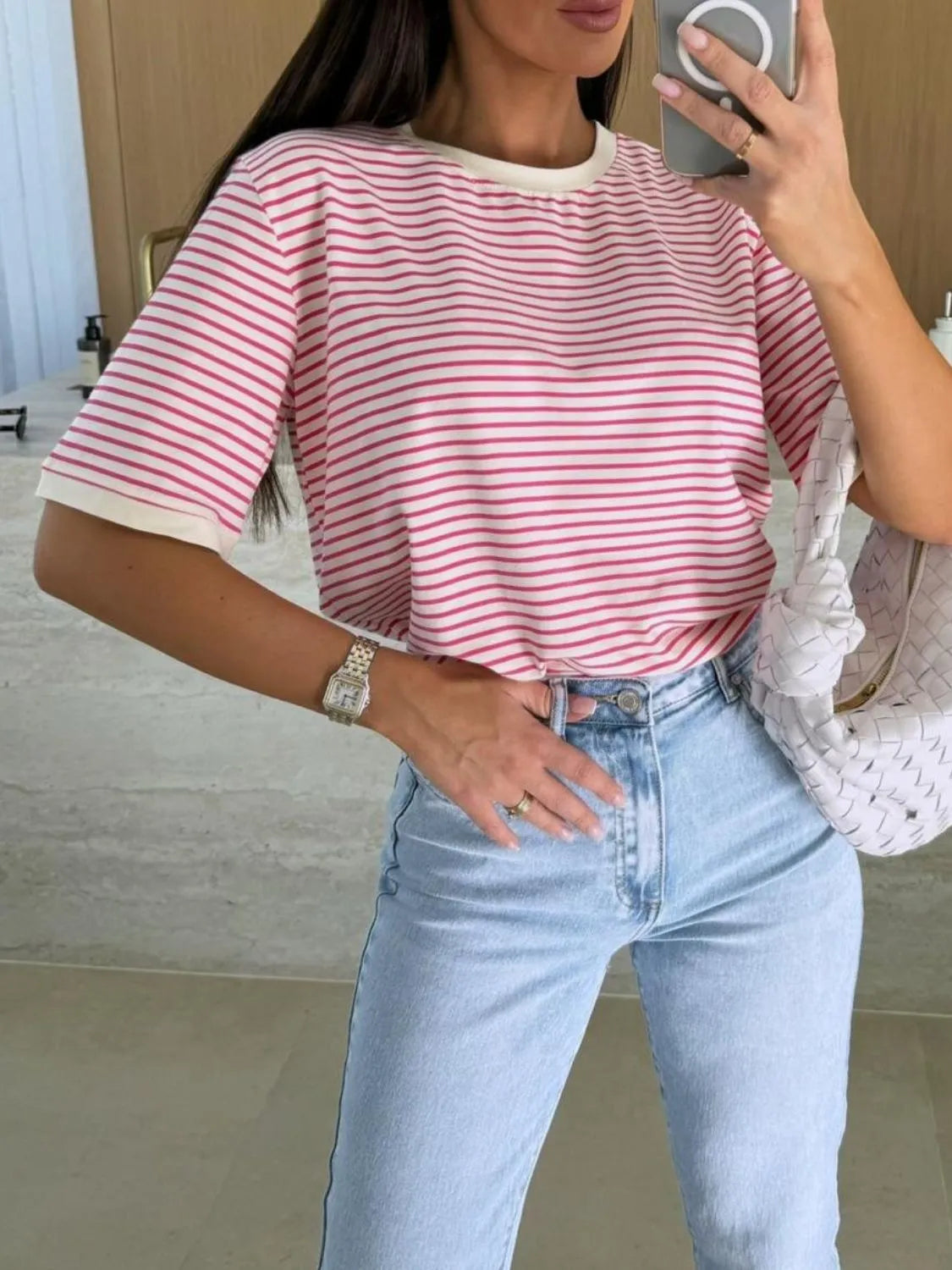Striped Casual Tee-Tops-Krush Kandy, Women's Online Fashion Boutique Located in Phoenix, Arizona (Scottsdale Area)