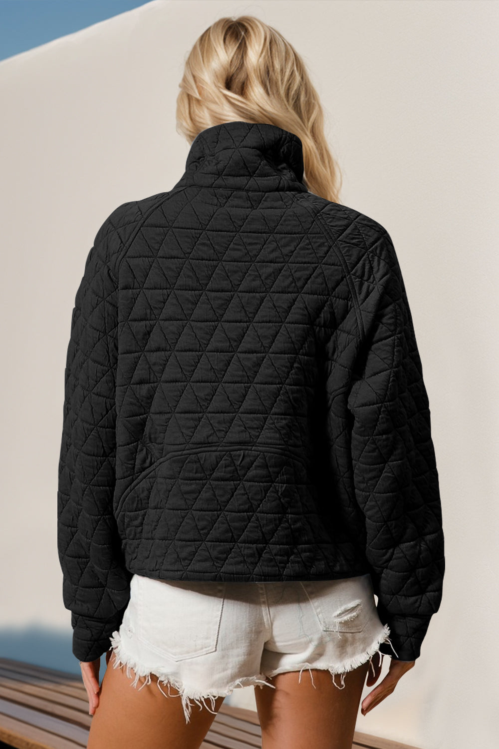 Half Zip Long Sleeve Quilted Sweatshirt with Pocket-Jackets-Krush Kandy, Women's Online Fashion Boutique Located in Phoenix, Arizona (Scottsdale Area)