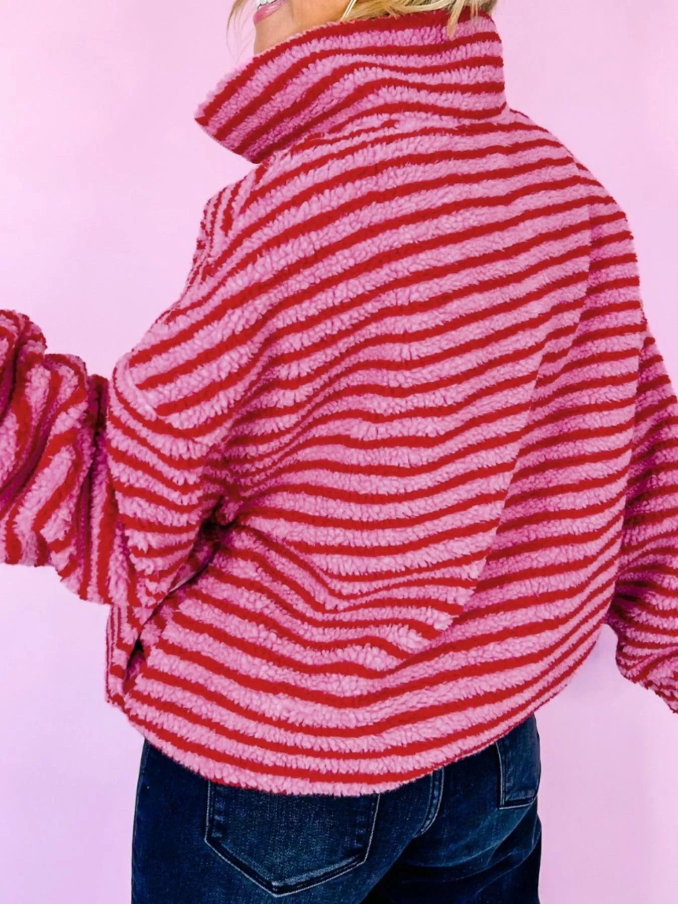 Striped Quarter-Zip Fleece Sweatshirt-Sweaters-Krush Kandy, Women's Online Fashion Boutique Located in Phoenix, Arizona (Scottsdale Area)